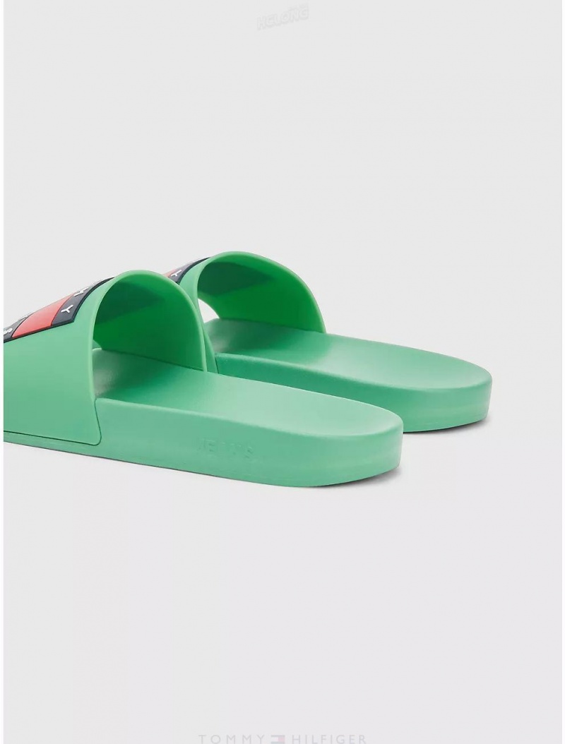 Tommy Hilfiger TJ Pool Slide Shoes Coastal Green | 7384-BSDFI