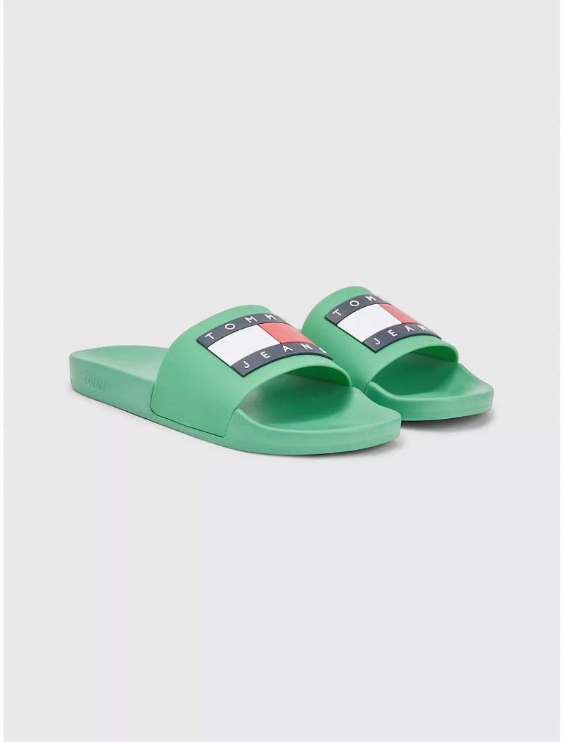 Tommy Hilfiger TJ Pool Slide Shoes Coastal Green | 7384-BSDFI