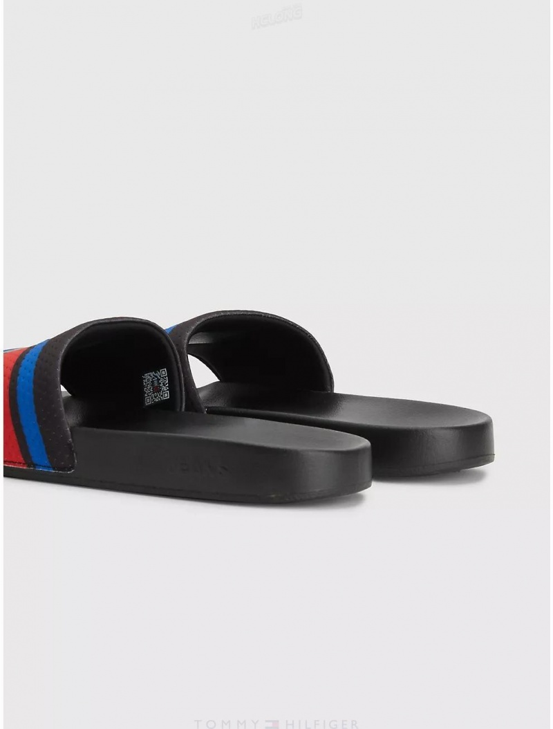 Tommy Hilfiger TJ Stripe Pool Slide Shoes Black | 1873-LHIWY