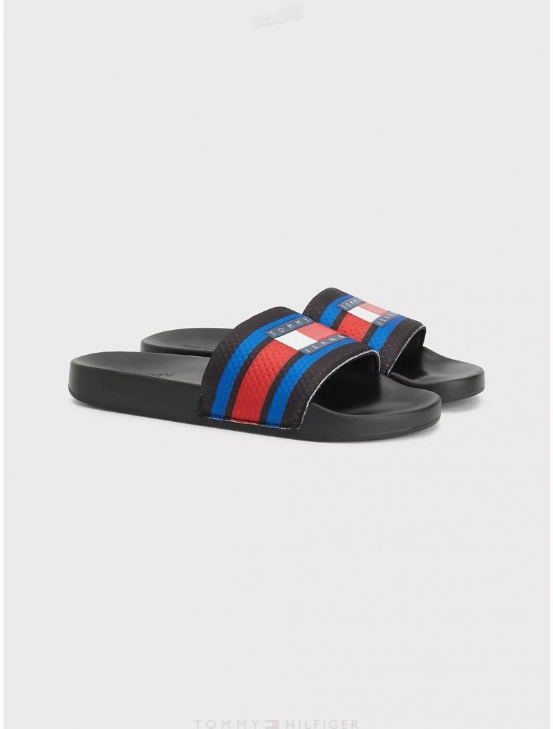 Tommy Hilfiger TJ Stripe Pool Slide Shoes Black | 1873-LHIWY