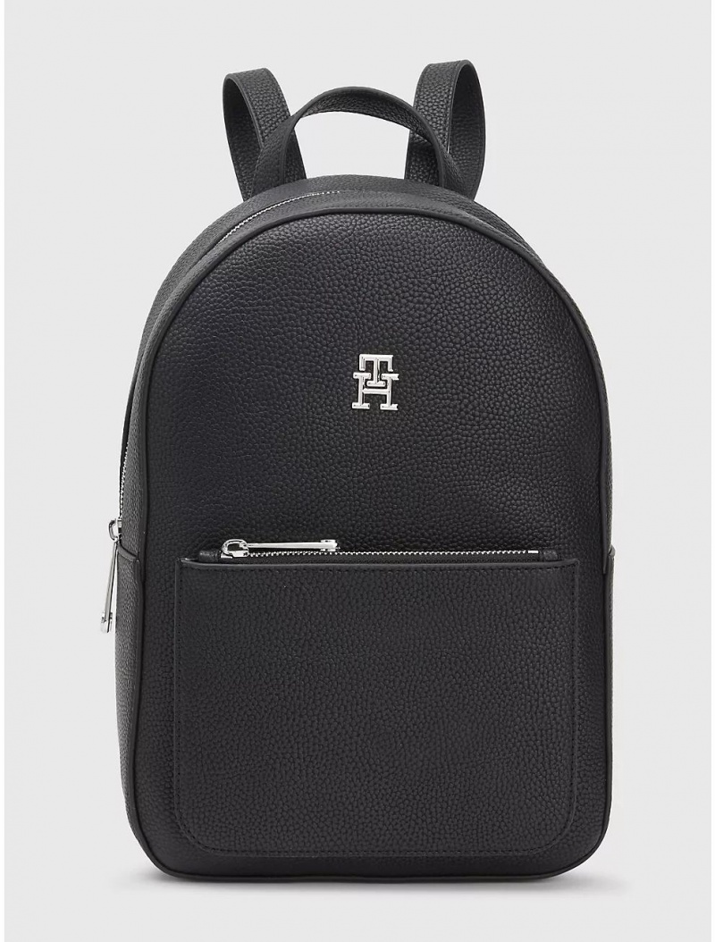 Tommy Hilfiger Textured Logo Backpack Bags Black | 4326-RJZOS