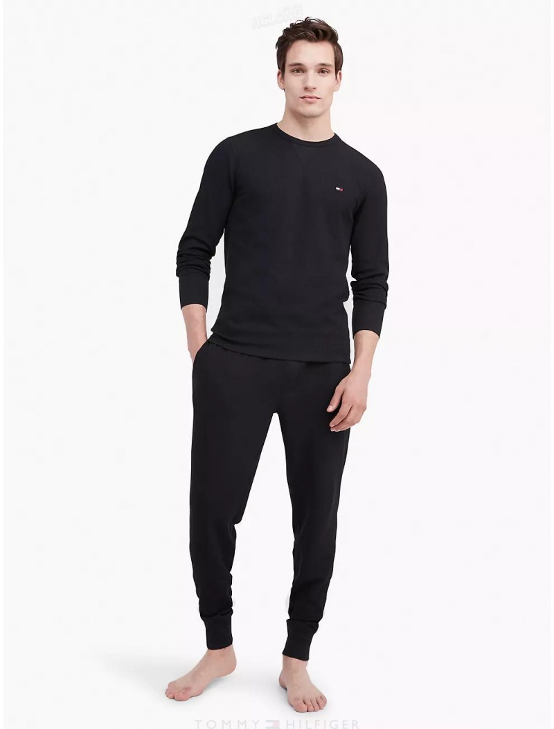 Tommy Hilfiger Thermal Crewneck T-Shirt Sleepwear Black | 0479-LHFJA