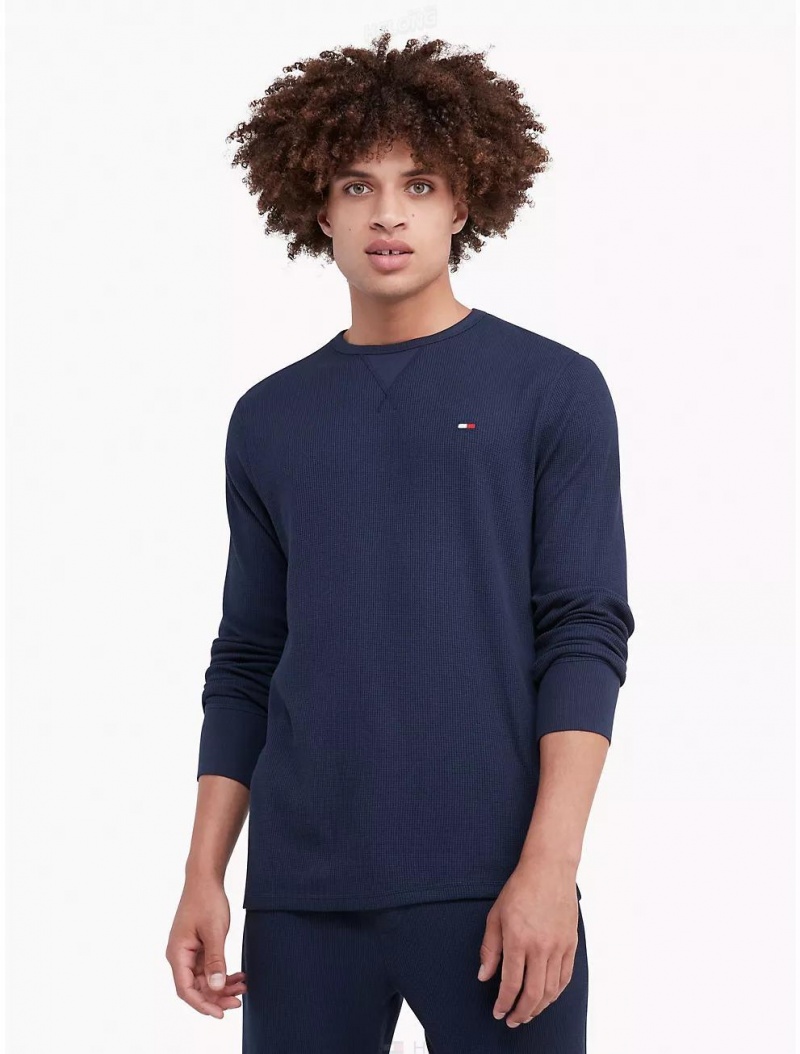 Tommy Hilfiger Thermal Crewneck T-Shirt Sleepwear Dark Navy | 6058-EVPLS