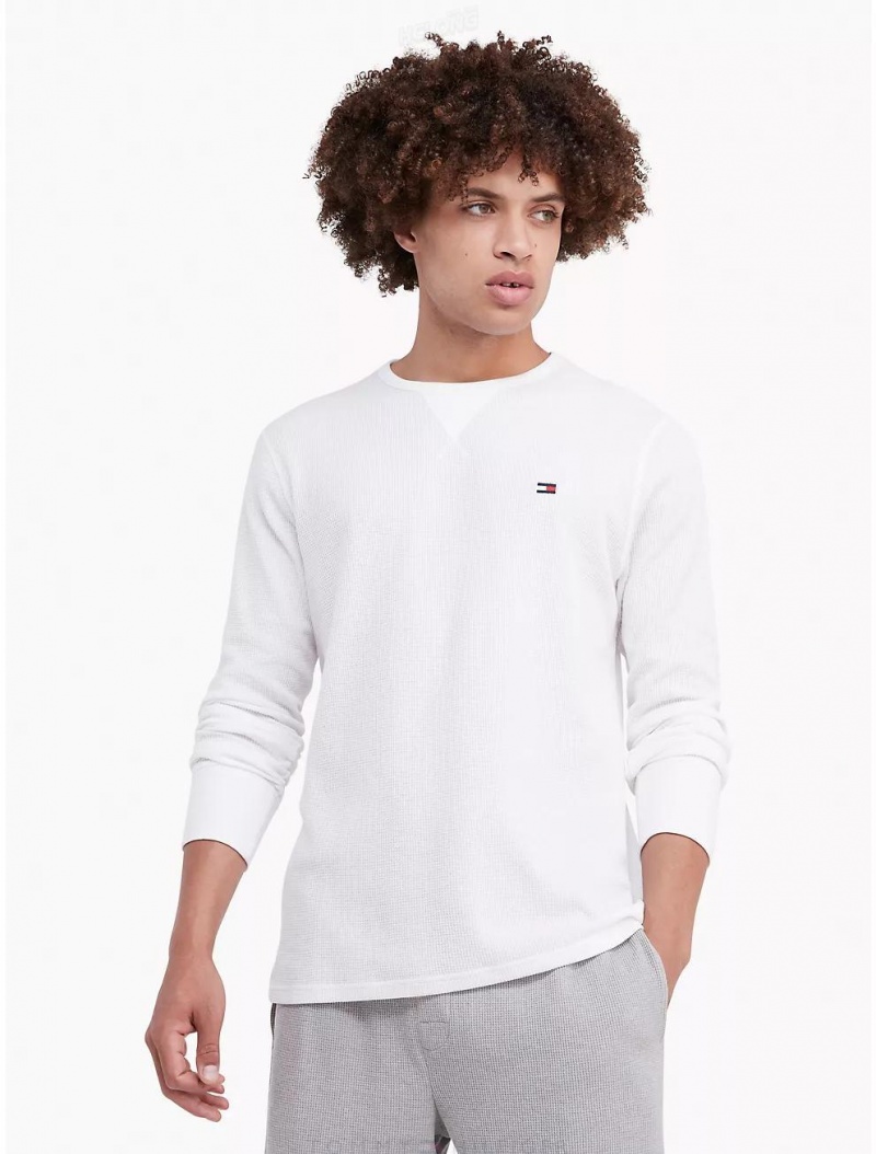 Tommy Hilfiger Thermal Crewneck T-Shirt Tops White | 5217-IJQHB