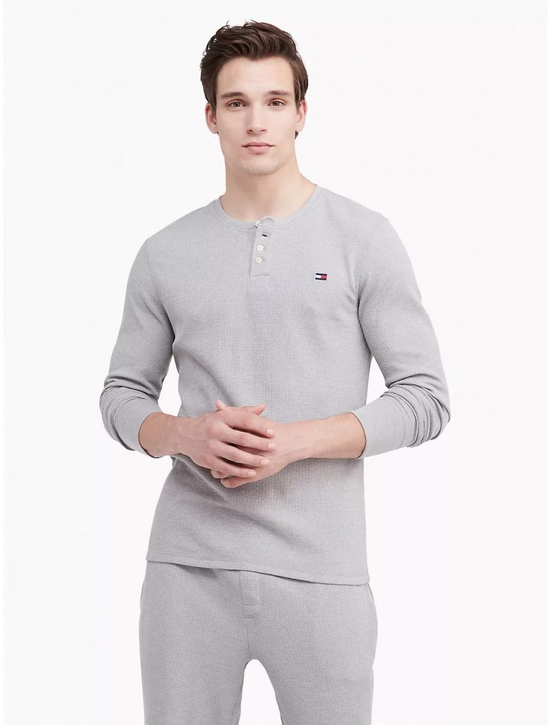 Tommy Hilfiger Thermal Sleep Henley Sleepwear Grey Heather | 6231-BKZEC