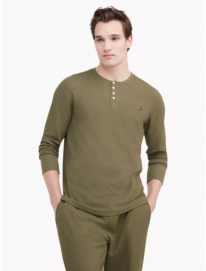 Tommy Hilfiger Thermal Sleep Henley Sleepwear Moss | 1492-KQBEP