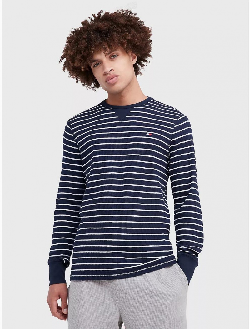 Tommy Hilfiger Thermal Stripe Crewneck Sleepwear Sail | 3264-RJPKC