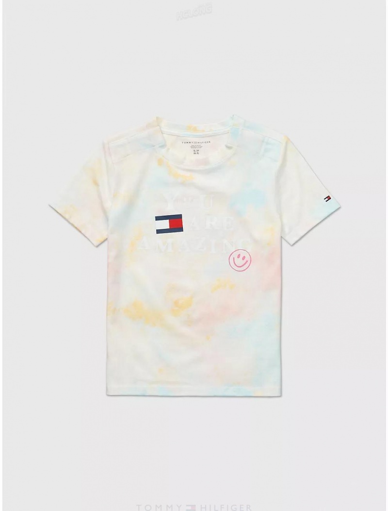 Tommy Hilfiger Tie-Dye T-Shirt Tops Fresh White/Multi | 7648-NBFRC