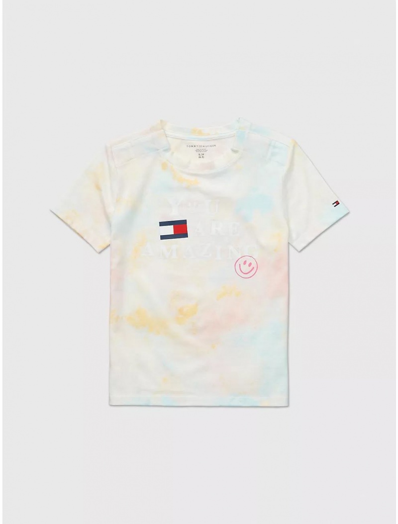 Tommy Hilfiger Tie-Dye T-Shirt Tops Fresh White/Multi | 7648-NBFRC