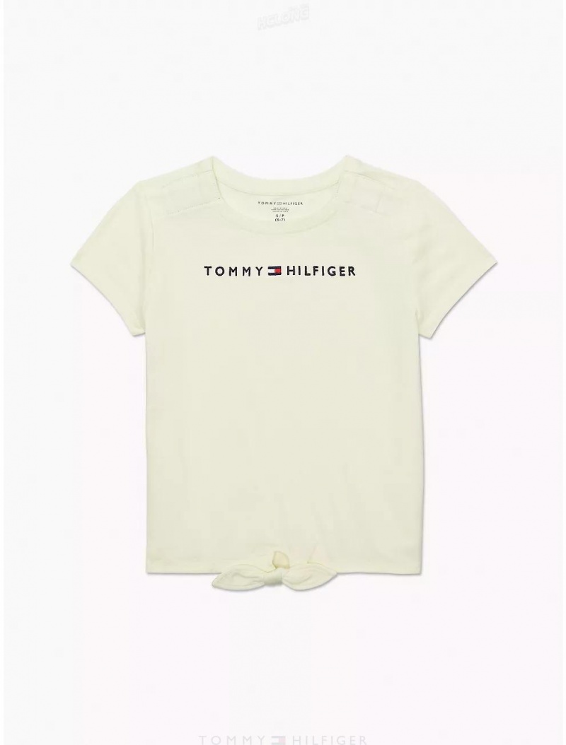 Tommy Hilfiger Tie-Front Logo T-Shirt Tops Bright Leaf | 6201-WDRHL