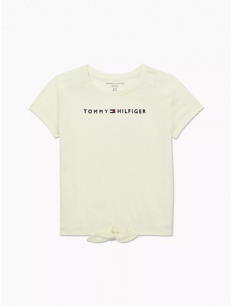 Tommy Hilfiger Tie-Front Logo T-Shirt Tops Bright Leaf | 6201-WDRHL