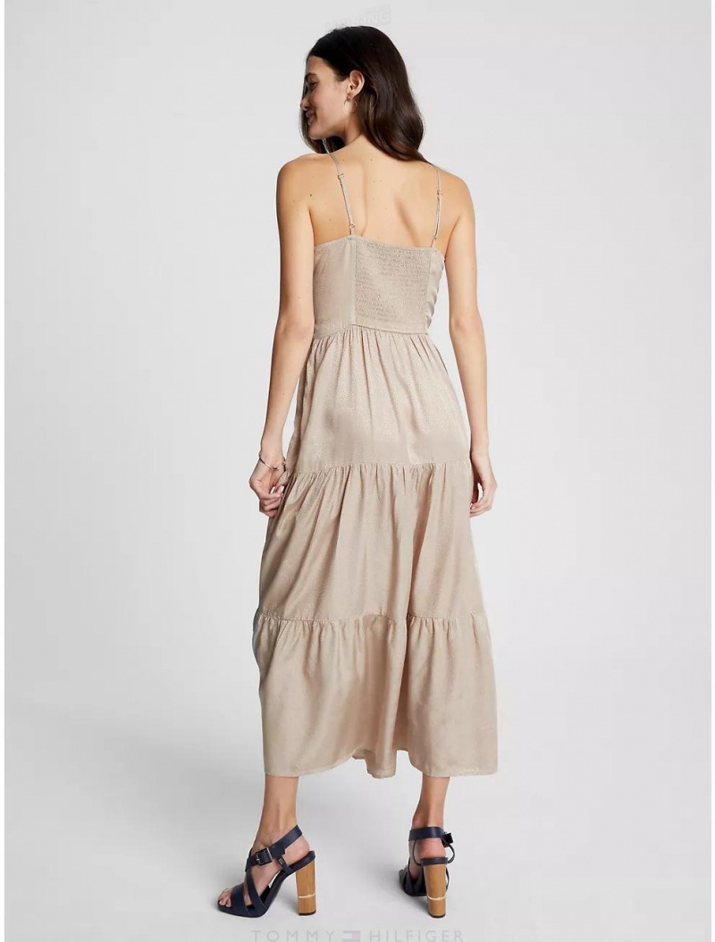 Tommy Hilfiger Tiered Midi Dress Dresses & Skirts Khaki Sand | 7194-SLDQN