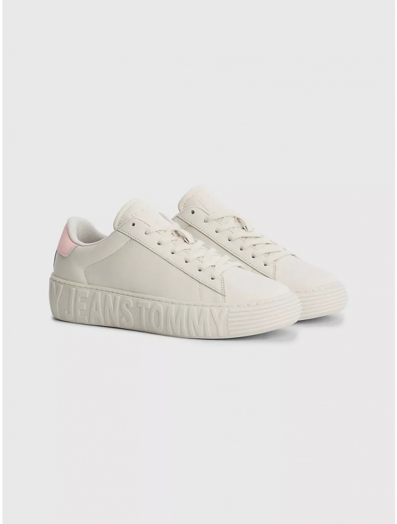 Tommy Hilfiger Tommy Jeans Pop Color Leather Sneaker Shoes Bleached Stone | 0428-RFZXO