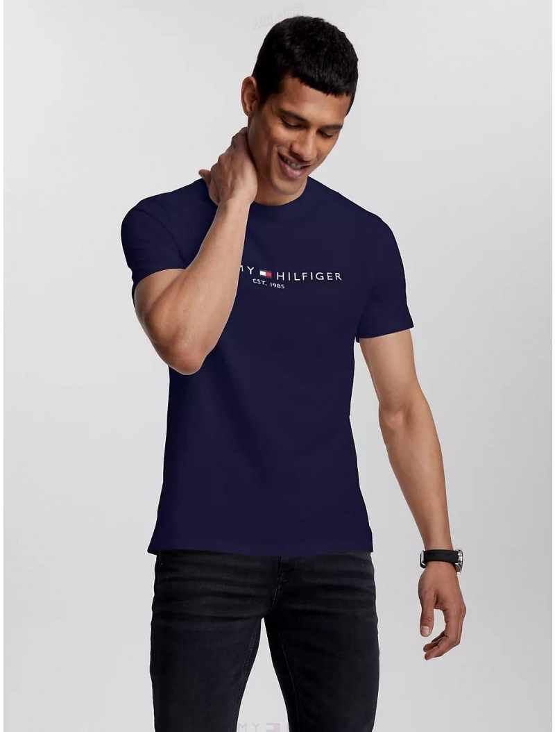 Tommy Hilfiger Tommy Logo T-Shirt T-Shirts Yale Navy | 7654-HGEKA