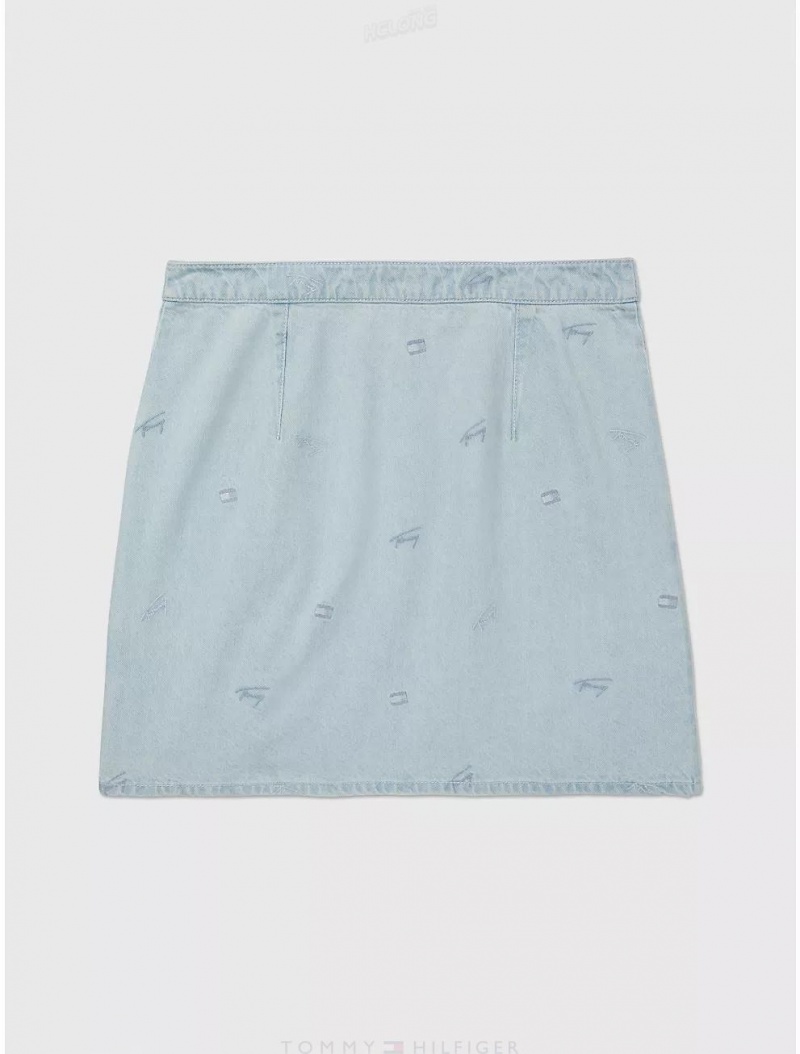 Tommy Hilfiger Tommy Motif Denim Critter Skirt Dresses & Skirts Light Blue | 7806-QPGTC