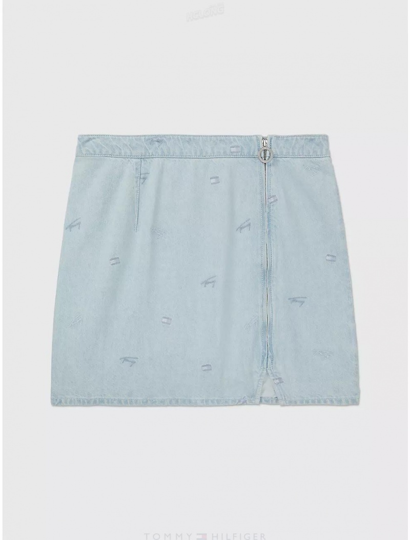 Tommy Hilfiger Tommy Motif Denim Critter Skirt Dresses & Skirts Light Blue | 7806-QPGTC