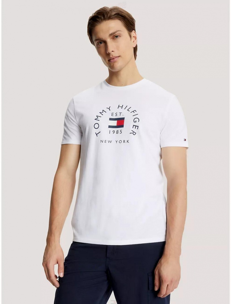 Tommy Hilfiger Tommy NY Logo T-Shirt T-Shirts Optic White | 8412-LYGOM