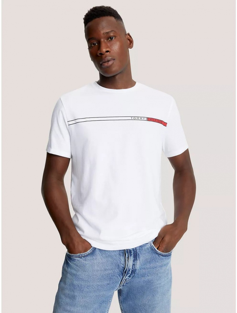 Tommy Hilfiger Tommy Stripe T-Shirt T-Shirts Optic White | 4859-ZWRDA