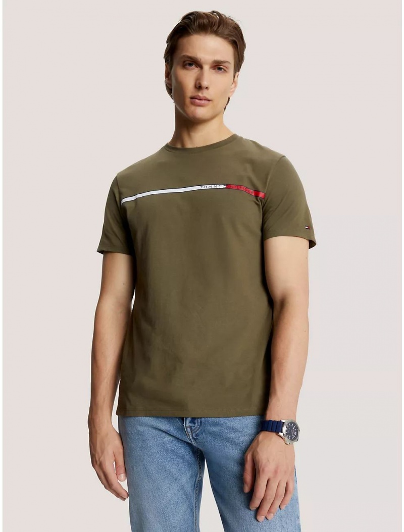 Tommy Hilfiger Tommy Stripe T-Shirt T-Shirts Army Green | 8162-ZXMFL