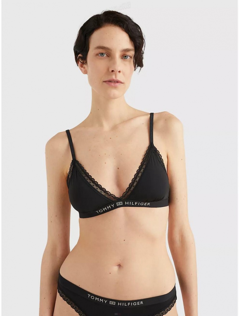 Tommy Hilfiger Tommy Unlined Triangle Bralette Bras Black | 4861-IDWLO