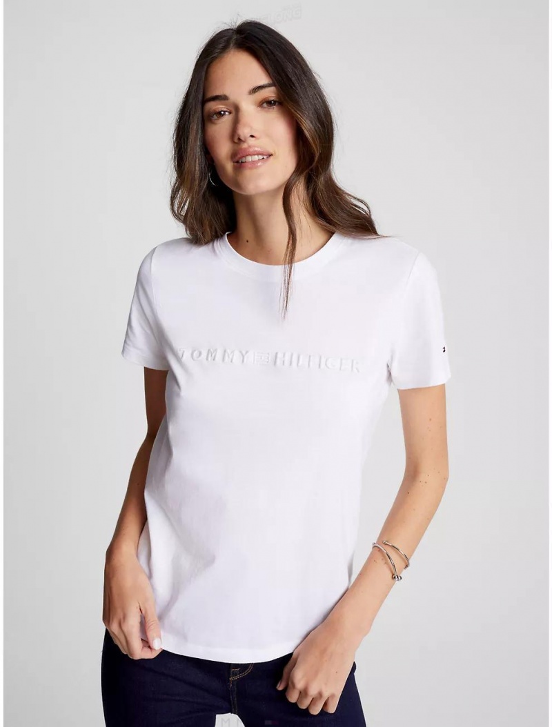 Tommy Hilfiger Tonal Hilfiger Logo T-Shirt T-Shirts & Polos Fresh White | 3905-WLHNU
