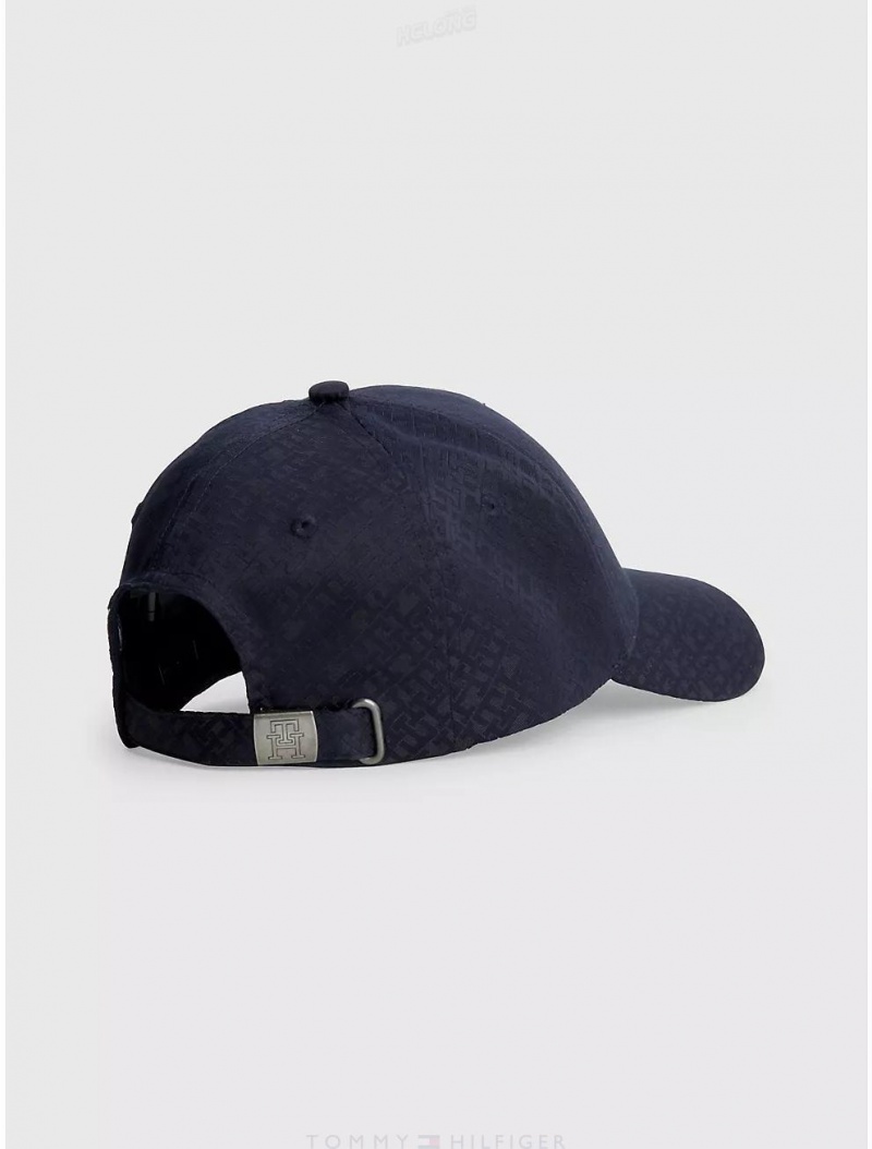 Tommy Hilfiger Tonal Monogram Baseball Cap Hats Space Blue | 9071-GIORF