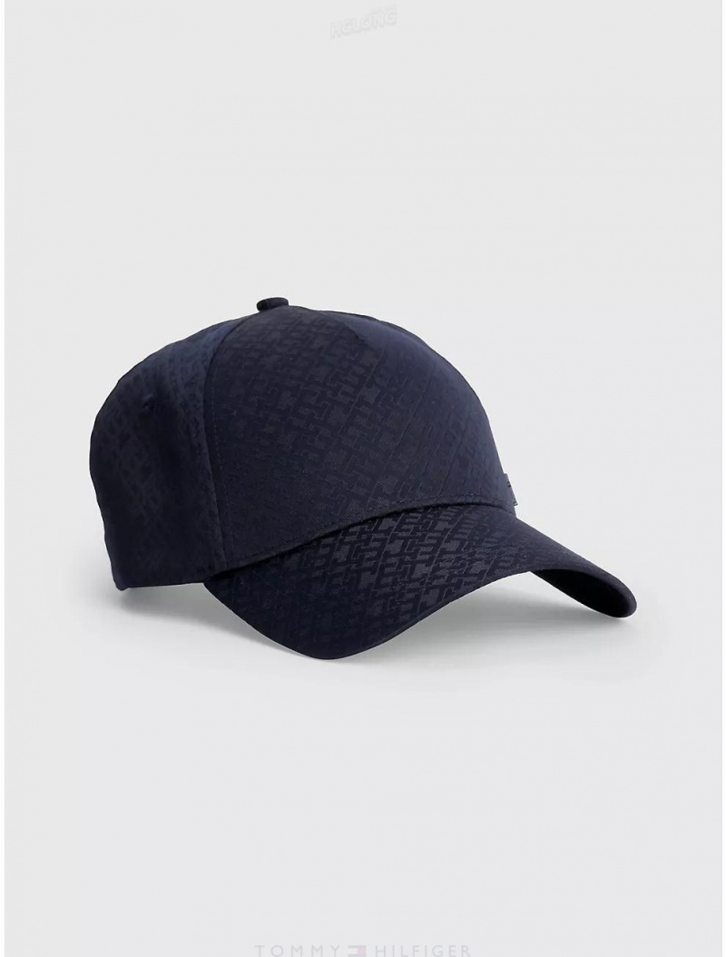 Tommy Hilfiger Tonal Monogram Baseball Cap Hats Space Blue | 9071-GIORF