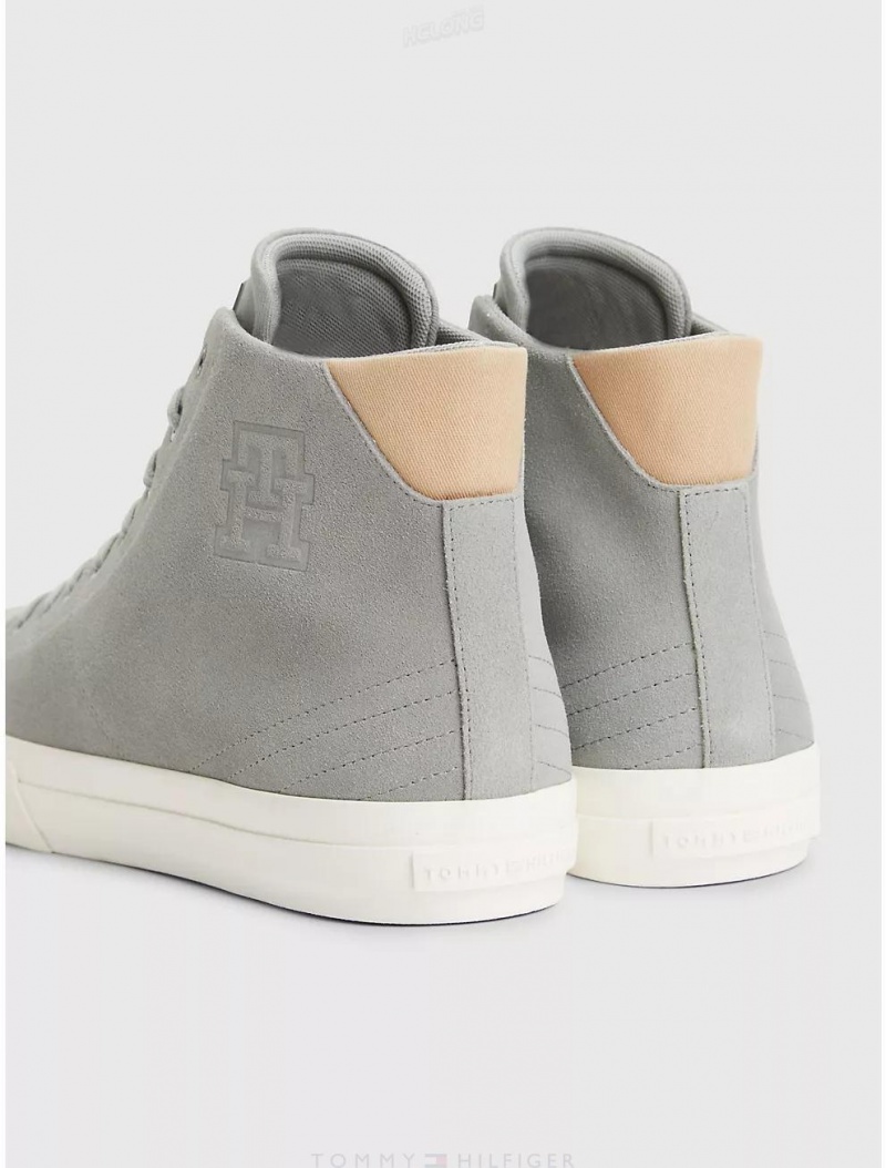 Tommy Hilfiger Tonal Stitch Suede High-Top Sneaker Shoes Antique Silver | 2095-APSLO