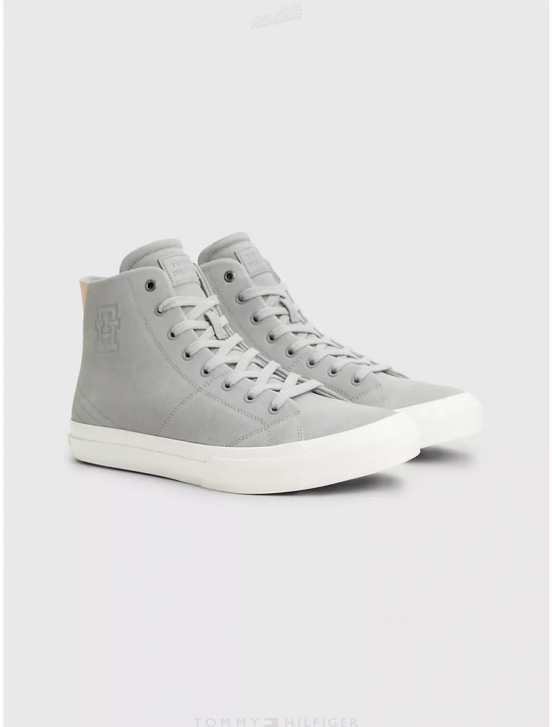 Tommy Hilfiger Tonal Stitch Suede High-Top Sneaker Shoes Antique Silver | 2095-APSLO