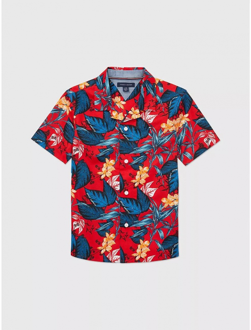 Tommy Hilfiger Tropics Short-Sleeve Shirt Tops Tropical Leaf Print | 5087-CPTXY