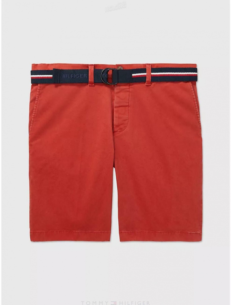 Tommy Hilfiger Twill Belted Short Bottoms Cinnabar Red | 7654-AIKTB