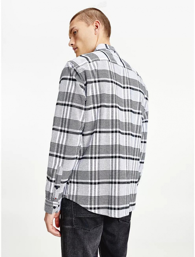 Tommy Hilfiger Twill Check Overshirt Shirts Optic White / Black | 5382-YFBSC