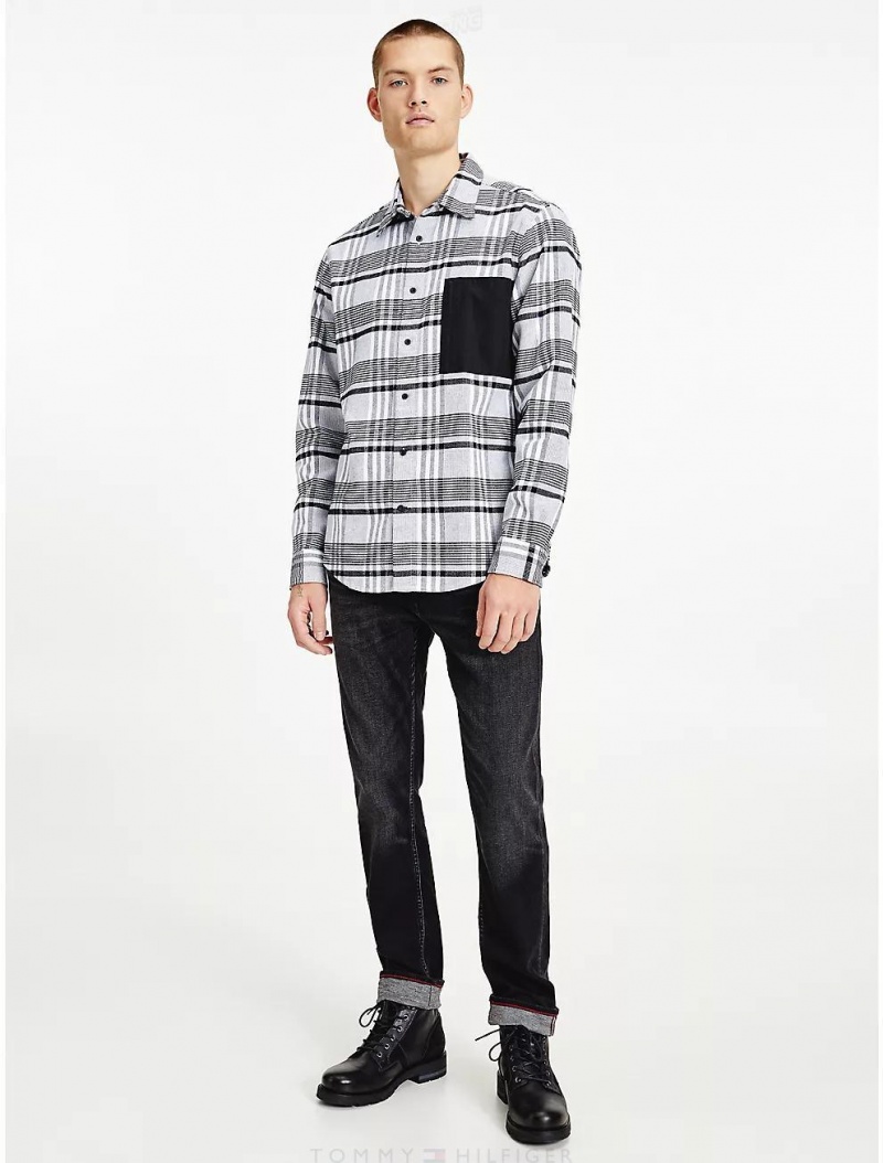 Tommy Hilfiger Twill Check Overshirt Shirts Optic White / Black | 5382-YFBSC