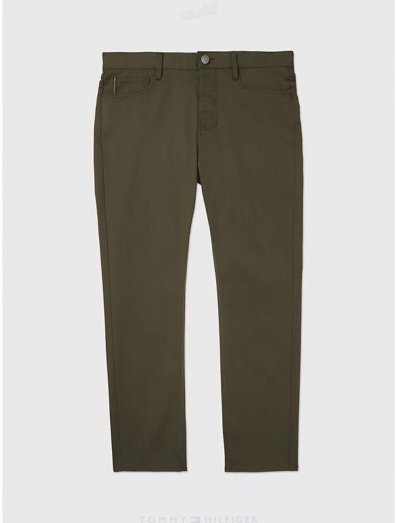 Tommy Hilfiger Twill Stretch Pant Bottoms Army Green | 0463-MPVDQ
