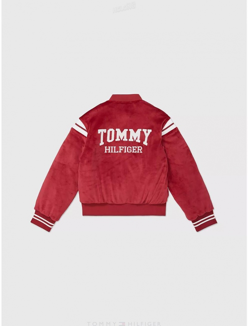 Tommy Hilfiger Varsity Bomber Jacket Jackets Deep Sea Rose | 0531-ZKQNO