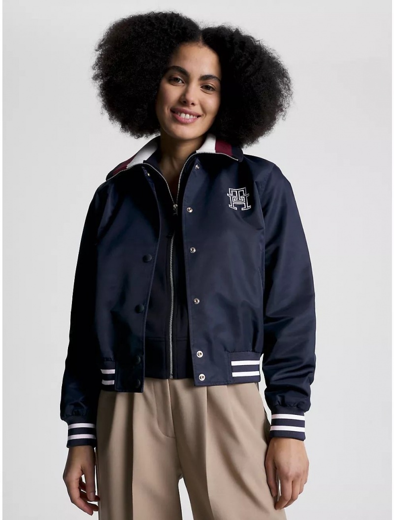 Tommy Hilfiger Varsity Monogram Bomber Jacket Jackets Desert Sky | 9451-UYKHC