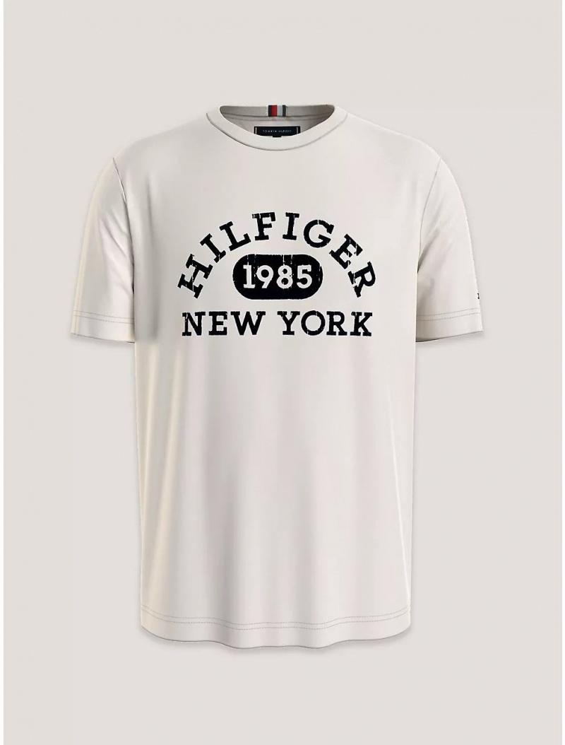 Tommy Hilfiger Varsity Monotype Logo T-Shirt T-Shirts Ancient White | 6985-MERHY