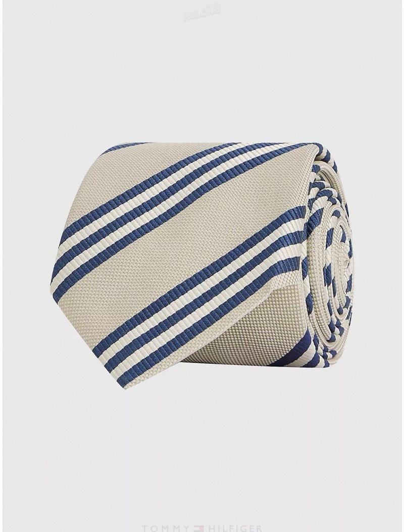 Tommy Hilfiger Varsity Stripe Tie Ties Tuscan Beige / Navy | 5279-BQIGU