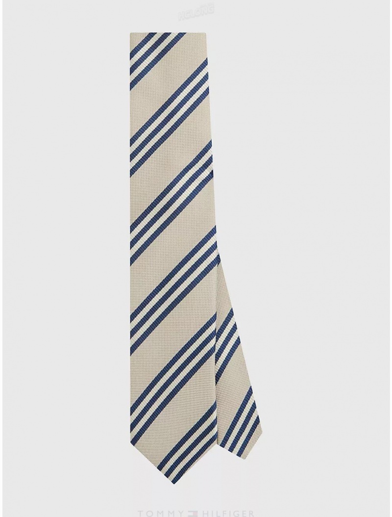 Tommy Hilfiger Varsity Stripe Tie Ties Tuscan Beige / Navy | 5279-BQIGU