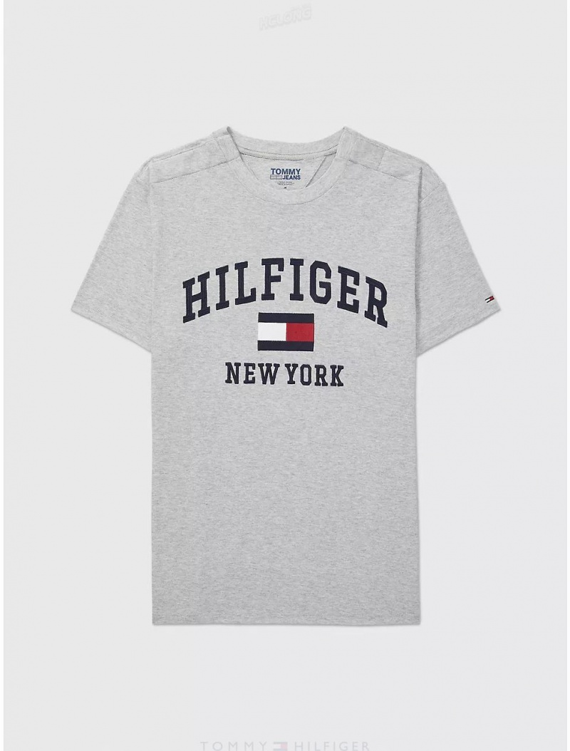 Tommy Hilfiger Varsity T-Shirt Tops Grey Heather | 5036-PFSGX