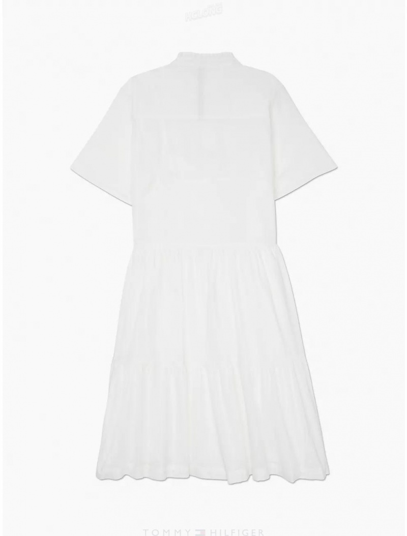 Tommy Hilfiger Voile Short Sleeve Dress Dresses & Skirts Optic White | 2973-OYDUI