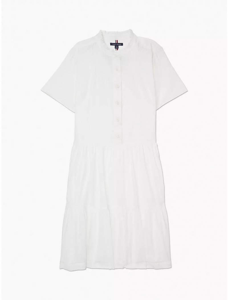 Tommy Hilfiger Voile Short Sleeve Dress Dresses & Skirts Optic White | 2973-OYDUI