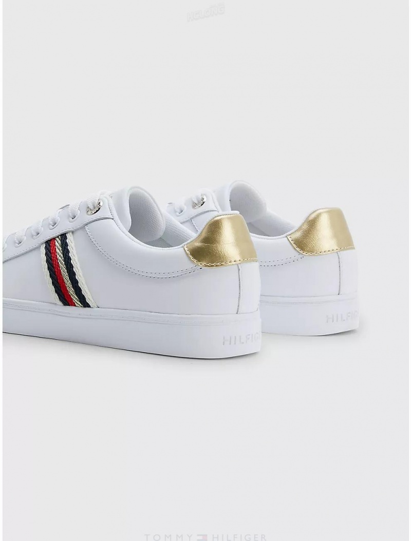 Tommy Hilfiger Webbed Stripe Sneaker Shoes White | 7240-KPXAL