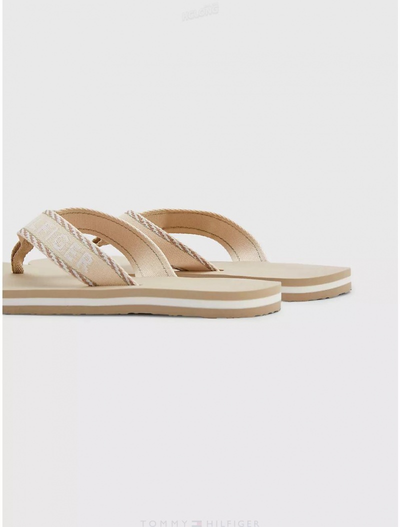 Tommy Hilfiger Webbed Tommy Flip Flop Shoes Sandalwood | 1346-DMXWB