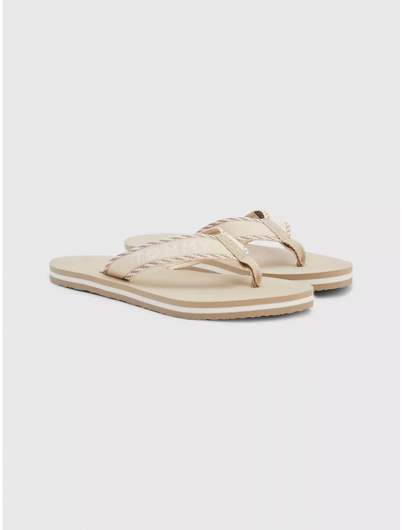 Tommy Hilfiger Webbed Tommy Flip Flop Shoes Sandalwood | 1346-DMXWB