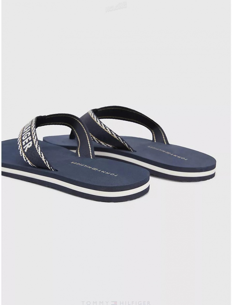 Tommy Hilfiger Webbed Tommy Flip Flop Shoes Space Blue | 4631-PSOLX