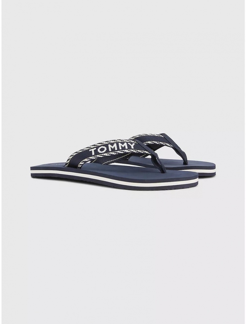 Tommy Hilfiger Webbed Tommy Flip Flop Shoes Space Blue | 4631-PSOLX