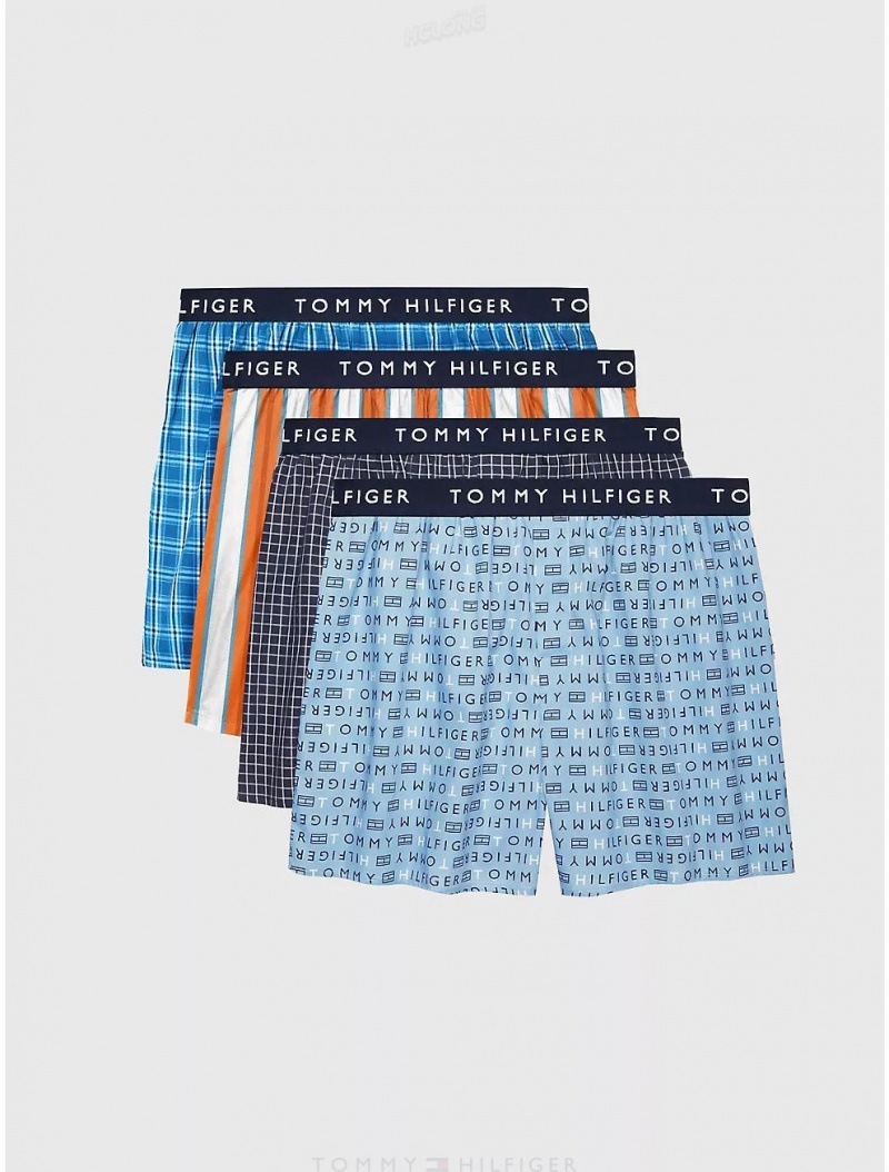 Tommy Hilfiger Woven Cotton Boxer 4-Pack Underwear Ice Berg | 2563-SPDBJ