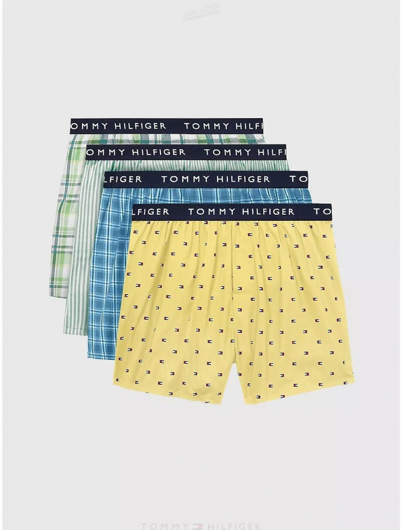 Tommy Hilfiger Woven Cotton Boxer 4-Pack Underwear Lemon Glaze | 2940-HQWMT