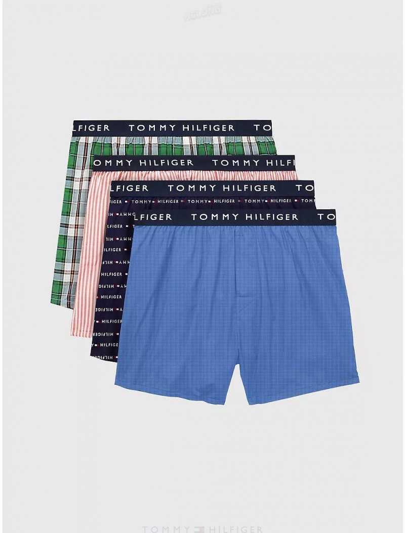 Tommy Hilfiger Woven Cotton Boxer 4-Pack Underwear Kelly | 3940-YPWGK